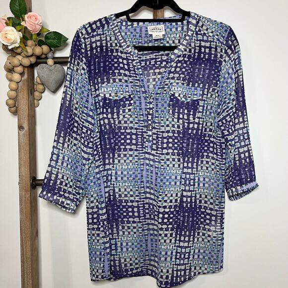 Ariat 3/4 Sleeve Semi Sheer Purple Dyna Tunic Size Medium - Picture 2 of 6